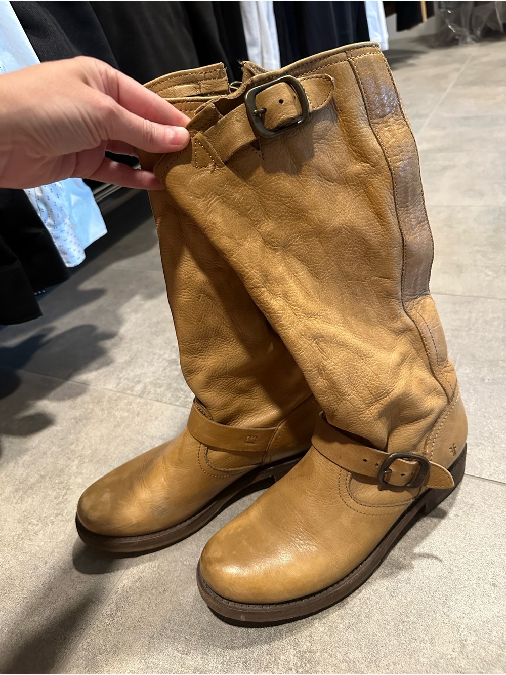 Women's Frye Slouch Camel Tan Leather Mid-Calf Boots